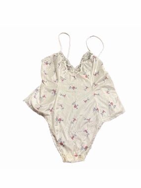 70s/80s European Vintage Eurobella Rose Silky Lace Bodysuit (Ivory/Multi) M/L